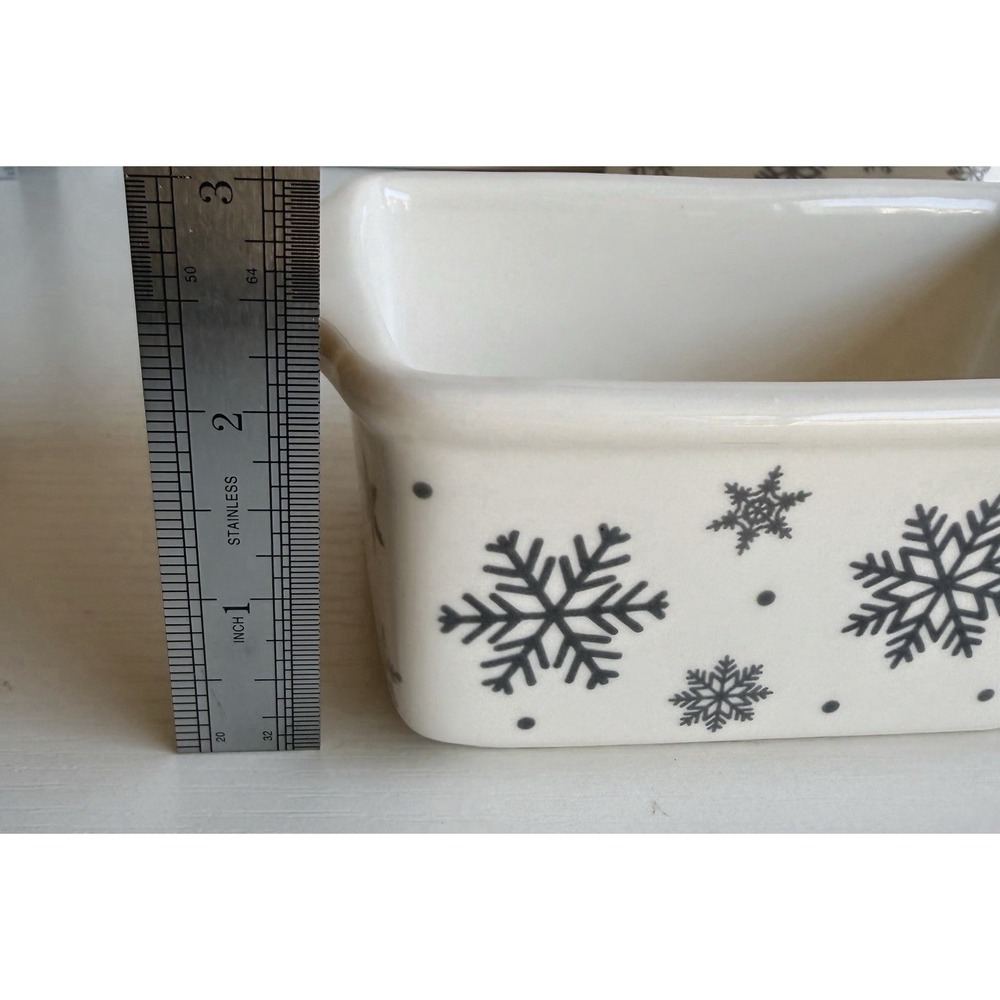 Set of 3 Christmas Mini Loaf Pans Snowflake Ceramic Oven Safe Baking Dish 6" New - Picture 6 of 6